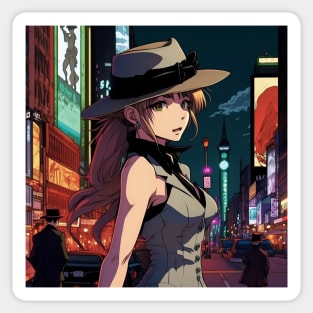 Midnight Mafia: Anime Femme Fatale in Times Square Sticker